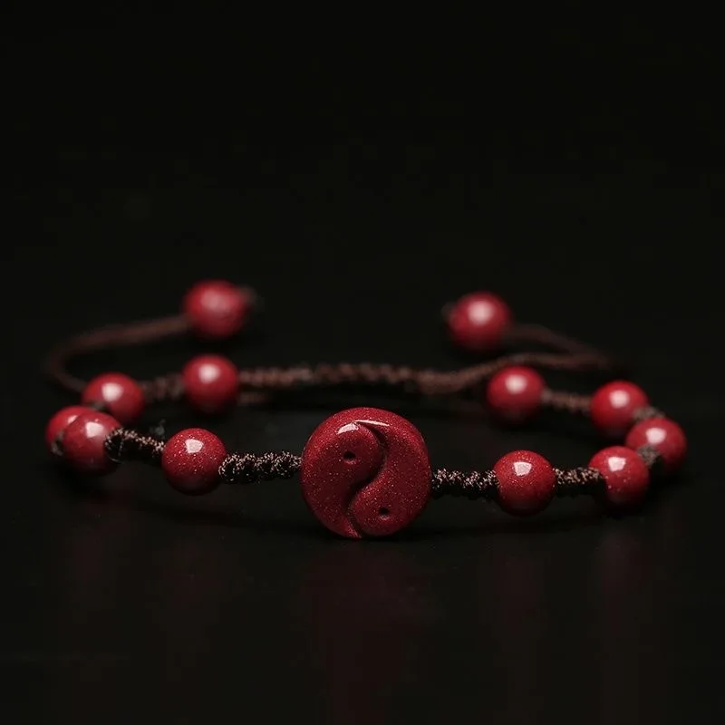 Bracelet Beaded Men - Customized Natural Red Cinnabar Yin Yang
