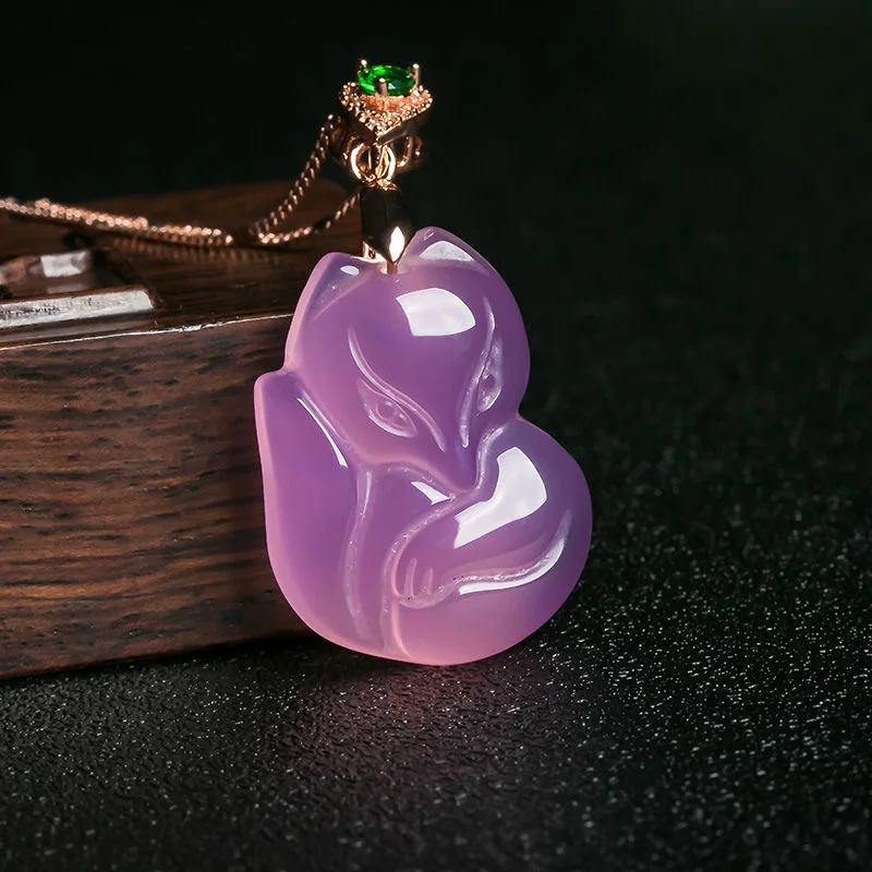 Men Accessories For Hand - Natural Purple Agate Fox Pendant Necklace