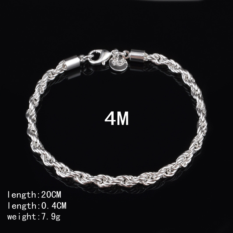 4MM Silver Plated Twisted Rope - Men Accessories Singapore ulasan dan harga