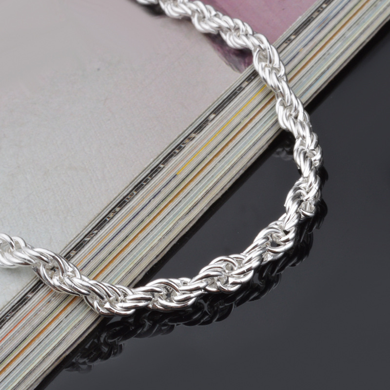 4MM Silver Plated Twisted Rope - Men Accessories Singapore ulasan dan harga