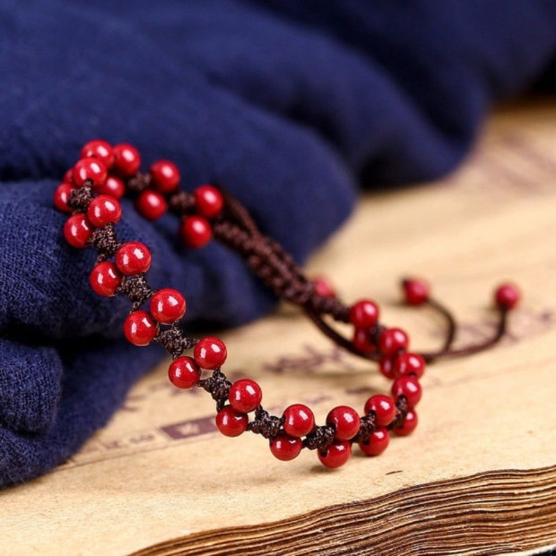 Customized Natural Red Cinnaba - Bracelet Beaded Men ulasan dan harga